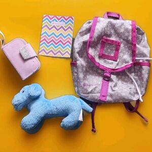 American Girl Doll 4 Piece Set Book Bag Journal Notebook Blue Dog Wallet